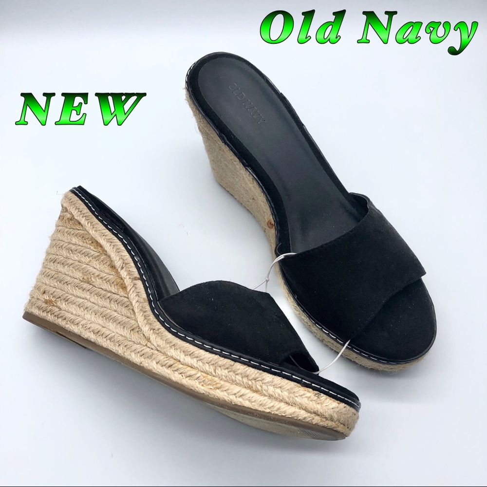 NEW-Old Navy Black Slip on Espadrille Wedge 10